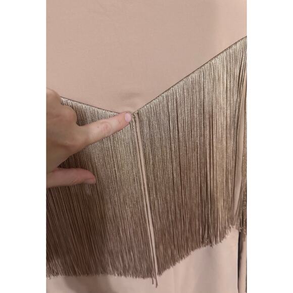 NWT Max Mara SportMax Nude Pink Fringe Bodycon Turtleneck Long Sleeve Top Size S - Picture 6 of 10